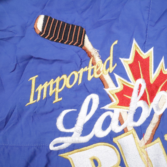 Vintage Imported Labatt Blue Hockey Small Blue Long Sleeve Zip Snap Jacket - Picture 11 of 16